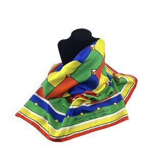 Vintage Ruggiero Bignardi Italy Signed Women’s Square Silk Scarf Geometric 36”